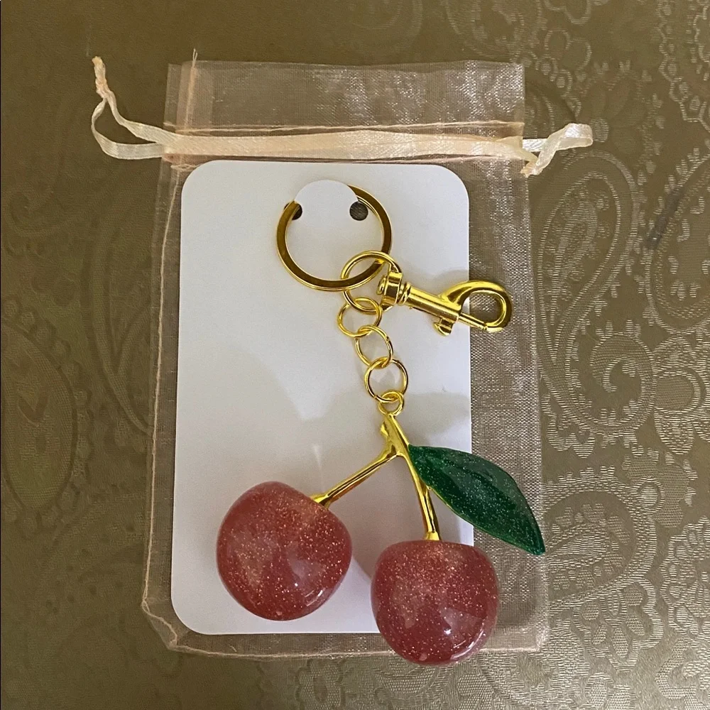 Large Cherry Keychain with Gold Accents